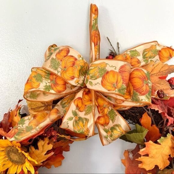 Thanksgiving Fall Faux Floral Round Wreath Autumn Holiday Decor Gift Idea - Picture 2 of 6